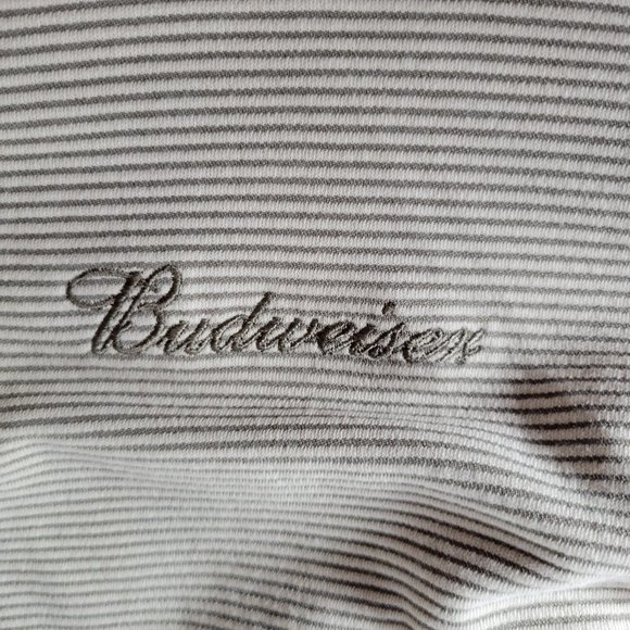 Budweiser Mens Polo Shirt Tan Striped Size XL - Picture 3 of 4